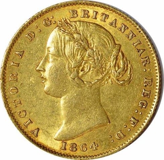 Gold one Sovereign Coin of Australia of  Victoria Queen of Sydney mint 1864.