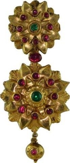 Antique Gold Brooch of Lotus Designe with Burmese Rubies.