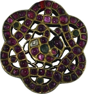 Antique Gold Brooch of Peacock Desigine with Rubies Emeralds and sapphires