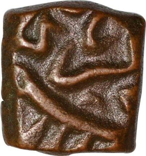 Copper Half Falus Coin of Akbar of Ujjain Mint.