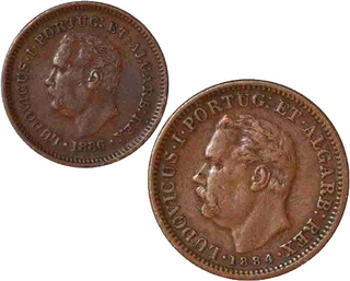 Copper Quarter and One Eight Tanga  Coin of Luiz I of Goa of Portuguese India.