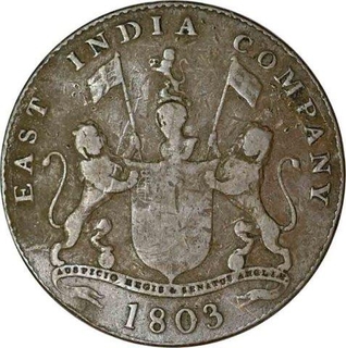 Copper Twenty Cash Coin of Madras Presidency.