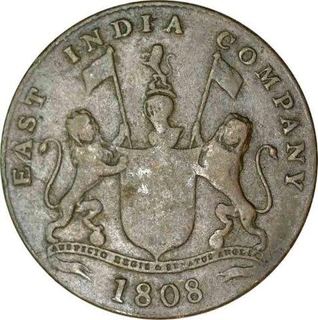 Copper Twenty Cash Coin of Madras Presidency.