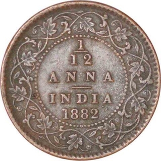 Copper One Twelfth Anna Coin of Victoria Empress of Calcutta Mint of 1882.