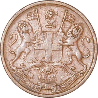 Copper Half Pice Coin of East India Company of Calcutta Mint of 1853.