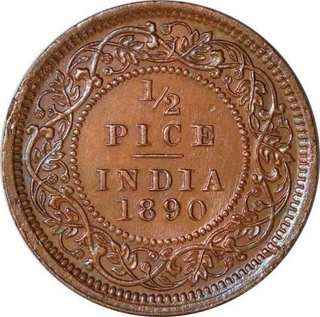 Copper Half Pice Coin of Victoria Empress of Calcutta Mint of 1890.