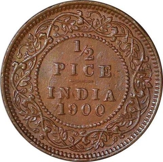 Copper Half Pice Coin of Victoria Empress of Calcutta Mint of 1900.