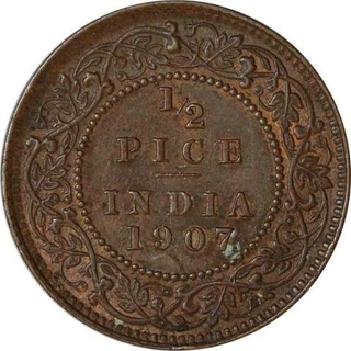 Bronze Half Pice Coin of King Edward VII of Calcutta Mint of 1907.