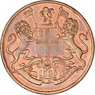 Copper One Quarter Anna Coin of East India Company of Madras Mint of 1835.