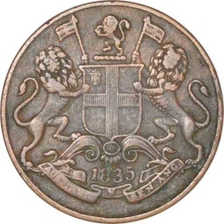 Copper One Quarter Anna Coin of East India Company of Bombay Mint of 1835.