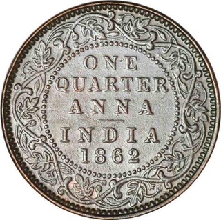 Copper Quarter Anna Coin of Victoria Queen of Calcutta Mint of 1862.