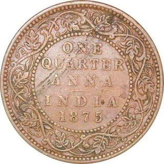 Copper One Quarter Anna Coin of Victoria Queen of Bombay Mint of 1875.