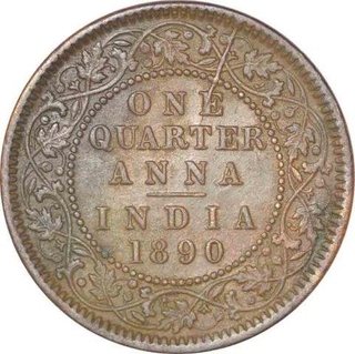 Copper One Quarter Anna Coin of Victoria Empress of Calcutta Mint of 1890.