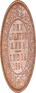 Copper One Quarter Anna Coin of Victoria Empress of Calcutta Mint of 1894.