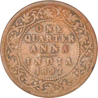 Copper One Quarter Anna Coin of Victoria Empress of Calcutta Mint of 1897.