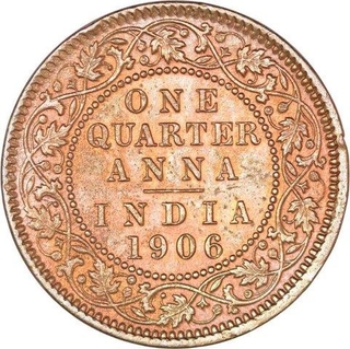 Copper One Quarter Anna Coin of King Edward VII of Calcutta Mint 1906.