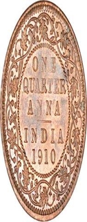 Bronze One Quarter Anna Coin of King Edward VII of Calcutta Mint of 1910.