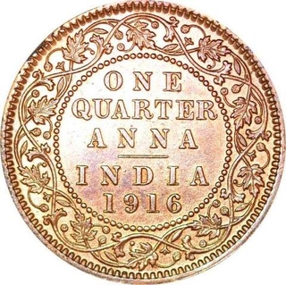 Bronze One Quarter Anna Coin of King George V of Calcutta Mint of 1916.