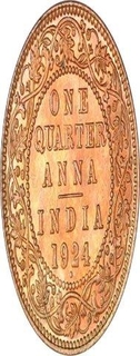 Bronze One Quarter Anna Coin of  King George V of Bombay Mint of 1924.