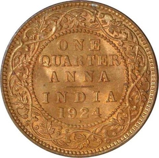 Bronze One Quarter Anna Coin of King George V of Bombay Mint of 1924.