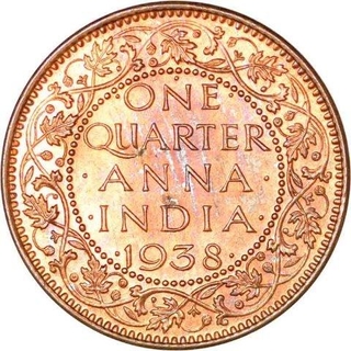 Bronze One Quarter Anna Coin of King George V of Bombay Mint of 1938.