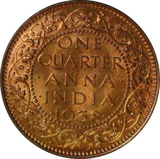 Bronze One Quarter Anna Coin of King George VI of Bombay Mint of 1938.