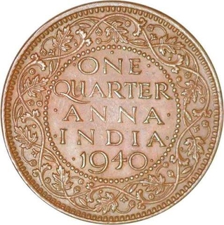 Bronze One Quarter Anna Coin of King George VI of Bombay Mint of 1940.