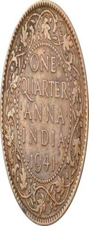 Bronze One Quarter Anna Coin  of King George VI of Bombay Mint of 1941.