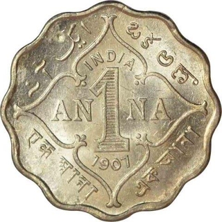 Cupro Nickel One Anna Coin of King Edward VII of Bombay Mint of 1907.