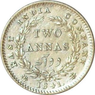 Silver Two Annas Coin of Victoria Queen of Calcutta Mint of 1841.