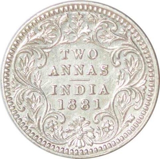 Silver  Two Annas Coin of Victoria  Empress of Calcutta Mint of 1881.