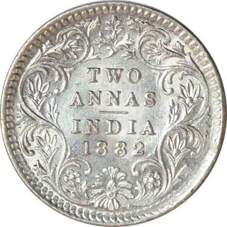 Silver Two Annas Coin of Victoria Empress  of Calcutta Mint of 1882.