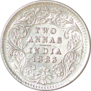 Silver Two Annas Coin of Victoria Empress of Calcutta Mint of 1883.