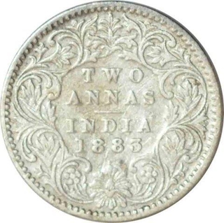 Silver Two Annas Coin of Victoria Empress of Bombay Mint of 1883.