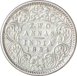 Silver Two Annas Coin of Victoria Empress of Calcutta Mint of 1884.