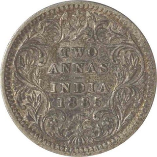 Silver Two Annas Coin of Victoria Empress of Calcutta Mint of 1885.