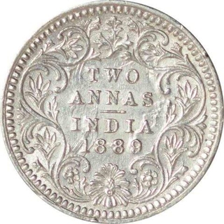 Silver Two Annas Coin of Victoria Empress of Calcutta Mint of 1889.