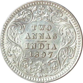 Silver Two Annas Coin of Victoria Empress of Calcutta Mint of 1897.