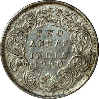 Silver Two Annas Coin of Victoria Empress of Bombay Mint of 1900.