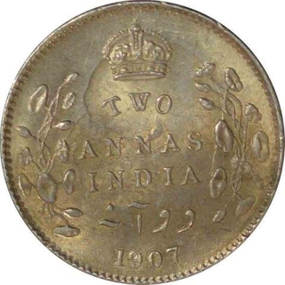 Silver Two Annas Coin  of King Edward of Calcutta Mint of 1907.