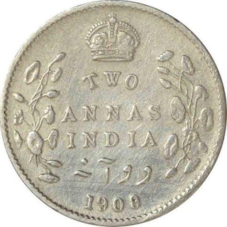 Silver Two Annas Coin of King Edward VII of Calcutta Mint of 1909.