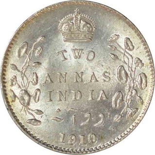 Silver Two Annas Coin of King Edward VII of Calcutta Mint of 1910.