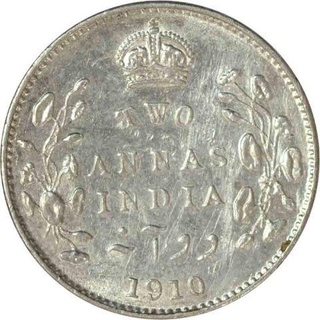 Silver Two Annas Coin  of King Edward VII of Bombay Mint of 1910.