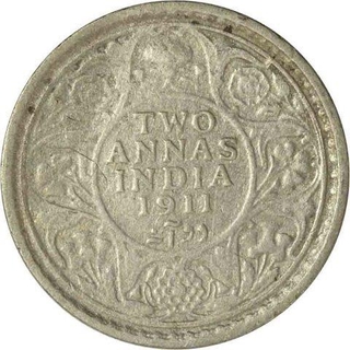 Silver Two Annas Coin of King George V of Calcutta mint of 1911.