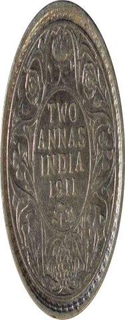 Silver Two Annas Coin of King George V of Calcutta Mint of 1911.