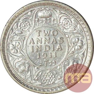 Silver Two Annas Coin of King George V of Calcutta Mint of 1911.