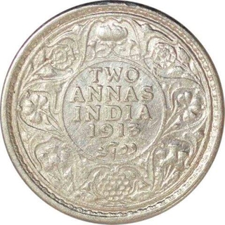 Silver Two Annas Coin of King George V of Bombay Mint of 1913.