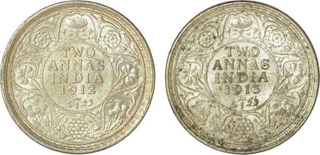 Silver Two Annas Coin of  King George V of Calcutta and Bombay Mint of Two different year.