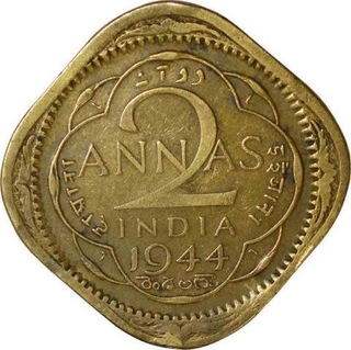 Nickel Brass Two Annas Coin of King George VI of Lahore Mint of 1944.