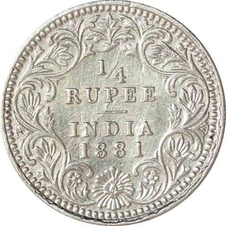 Silver Quarter Rupee Coin of Victoria Empress of Calcutta Mint of 1881.